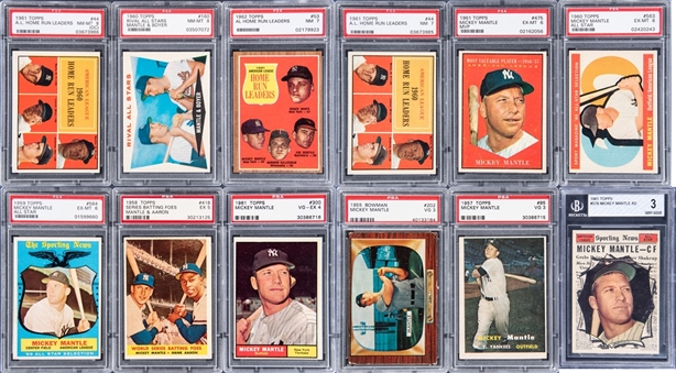 1955-62 Topps & Assorted Brands Mickey Mantle Graded Card Collection (12)